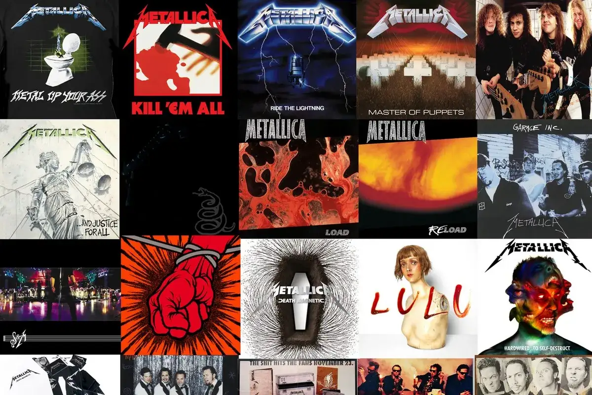 Metallica-Albumcover, darunter auch einige ihrer berühmten metallica balladen songs.